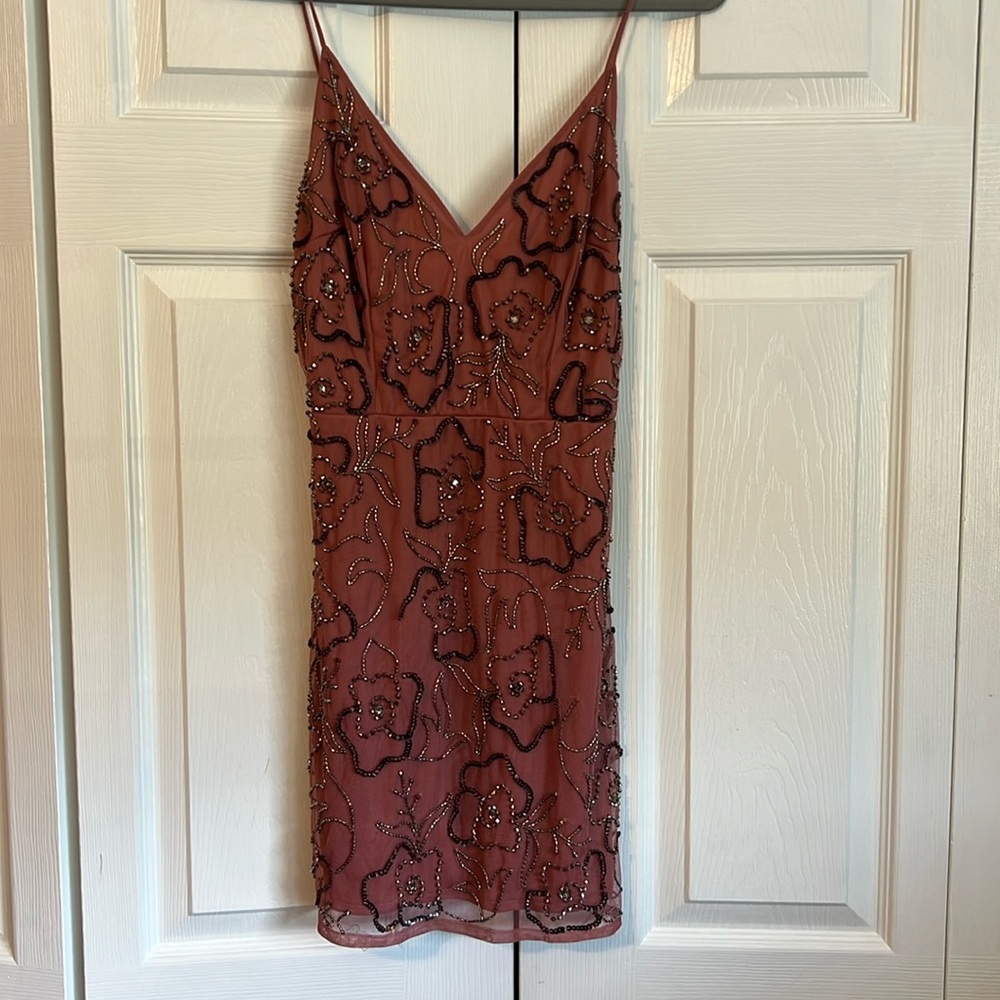 Altar’d State Beaded floral mini dress Size Small